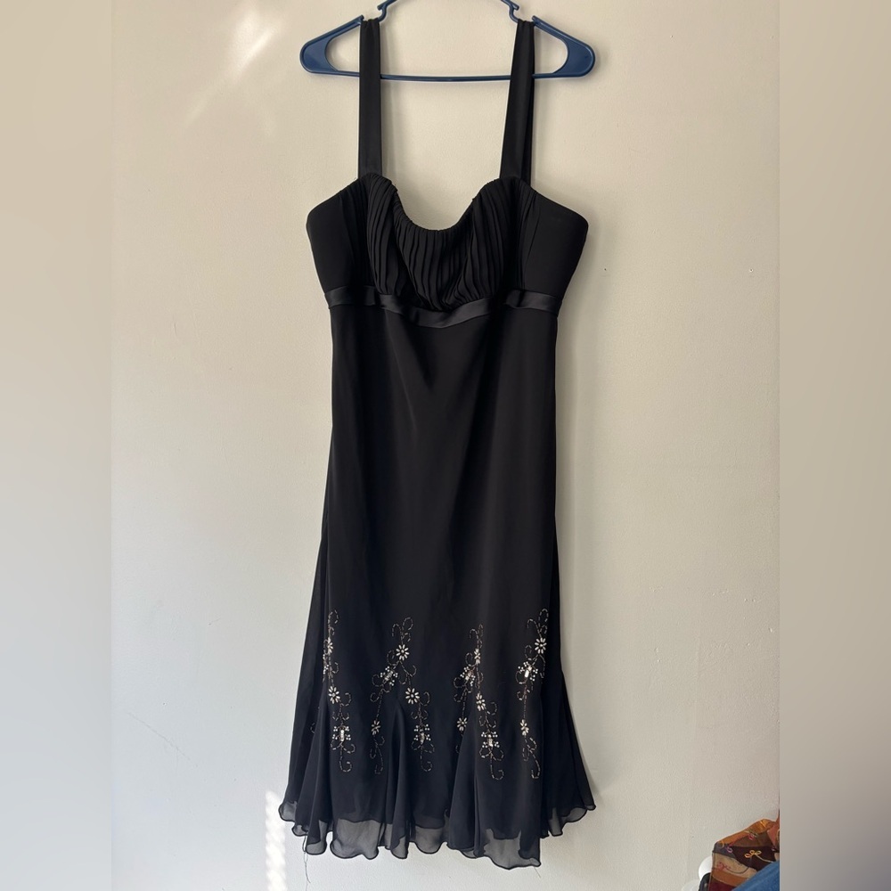 Y2K Deadstock Black Whimsygoth Beaded Fairycore Sequin Midi Formal Dres Large XL